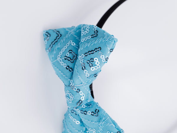 Sequins Embellished Bow Hair Band- Blue