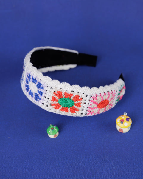 Pastel Flower Handmade Corset Hair Band- White