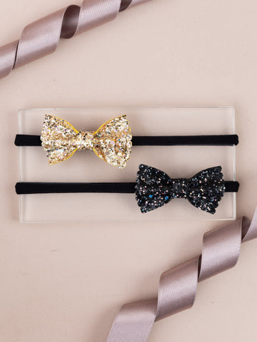 Sparkling Bow Headband Set of 2- Black and Golden