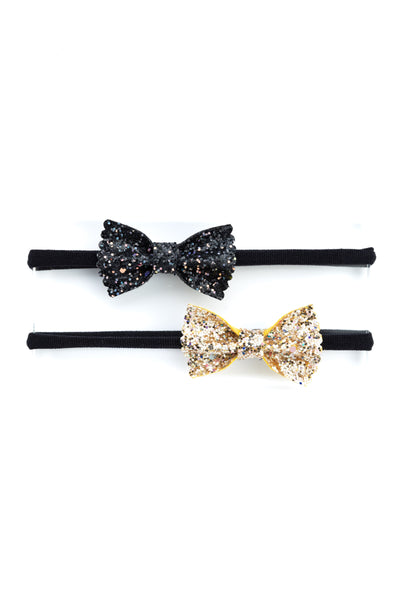 Sparkling Bow Headband Set of 2- Black and Golden