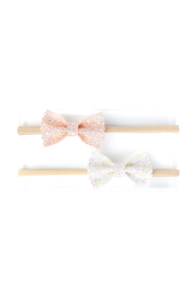 Sparkling Bow Headband Set of 2- Peach and White