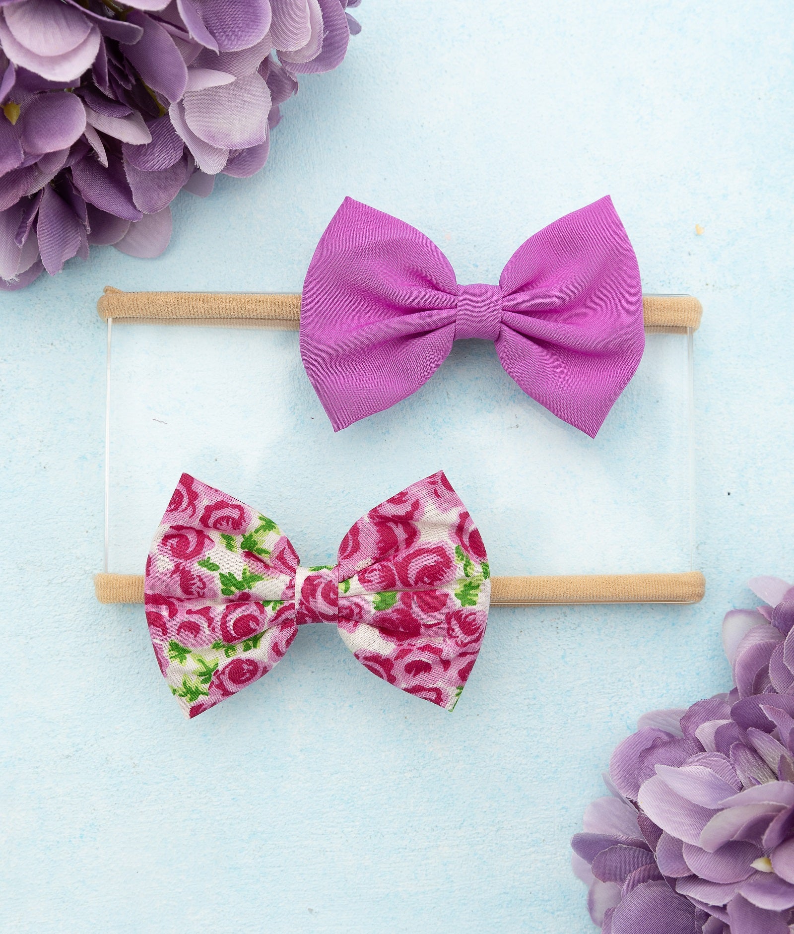 Floral Bow Headband Set- Purple