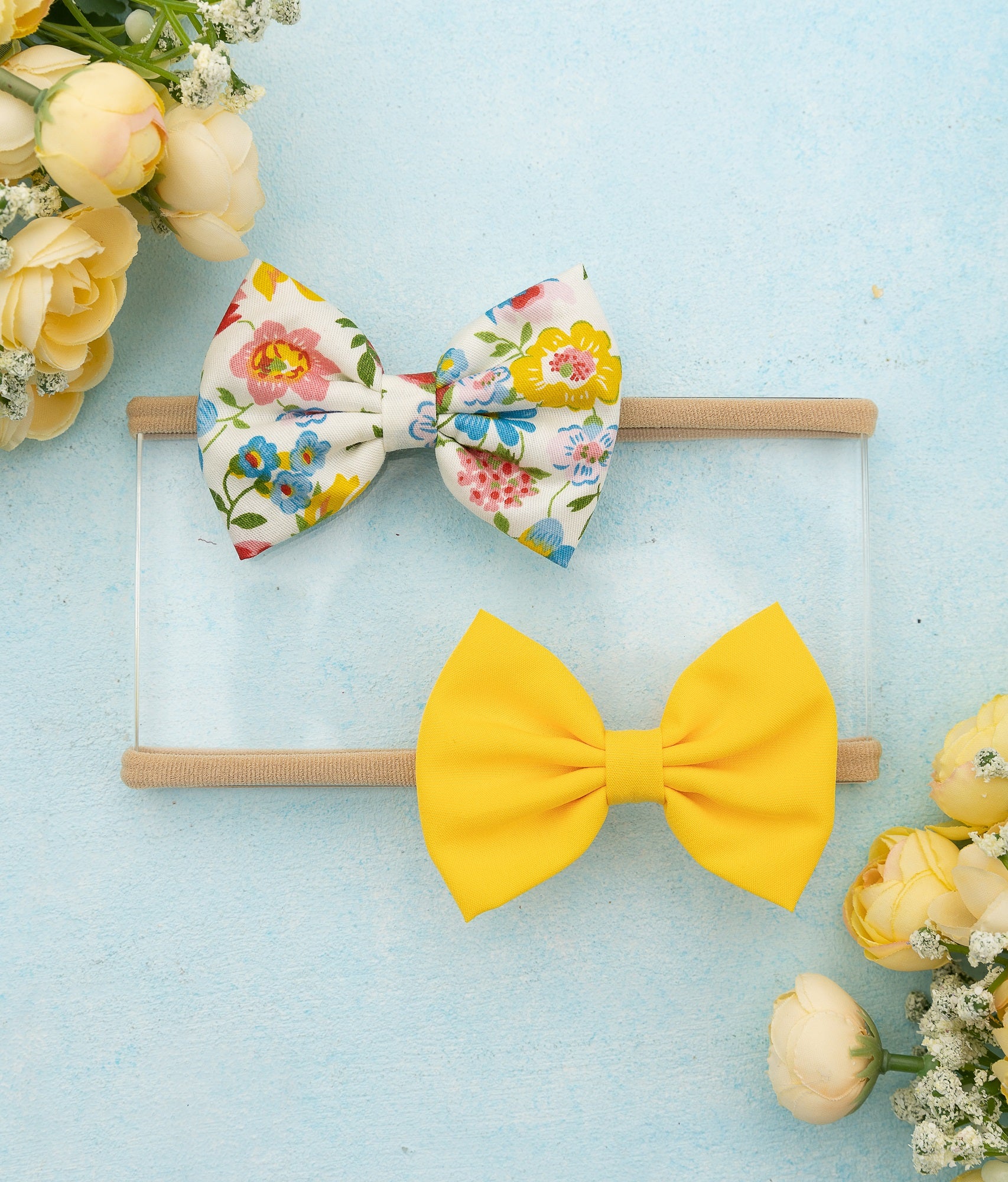 Floral Bow Headband Set- Floral & Yellow