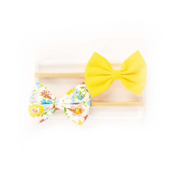 Floral Bow Headband Set- Floral & Yellow