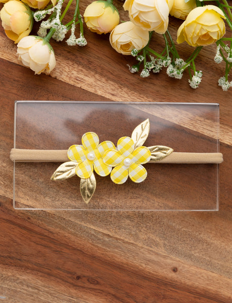 Newborn Checkered Flower Headband- Yellow