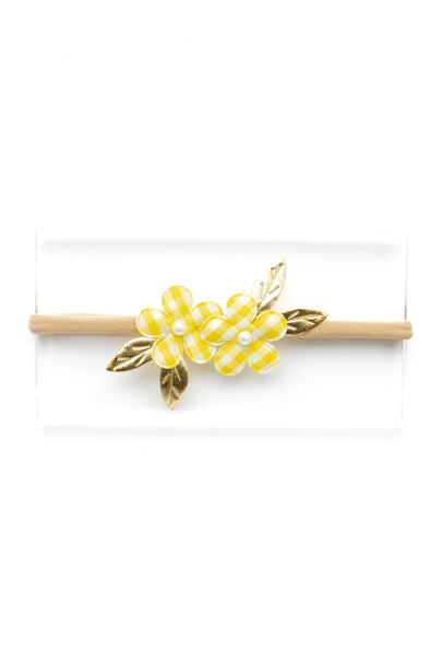 Newborn Checkered Flower Headband- Yellow