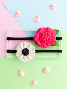 Felt & Lace Flower Headband- Fuchia Pink & White