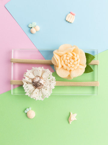 Felt & Lace Flower Headband- Light Peach & White