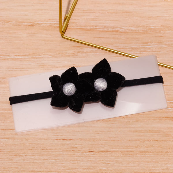 Velvet Newborn Flower Headband- Black