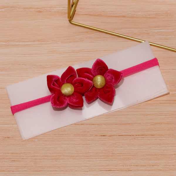 Velvet Newborn Flower Headband- Dark Pink