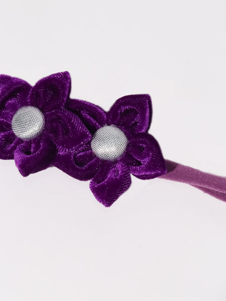 Velvet Newborn Flower Headband- Purple
