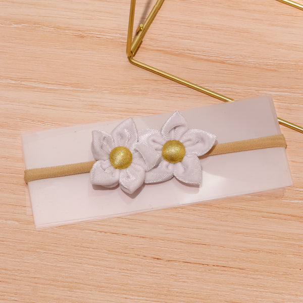 Velvet Newborn Flower Headband- White