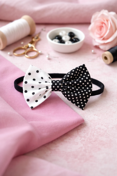 Baby 2-in-1 Polka Dot Bow Headband – Black