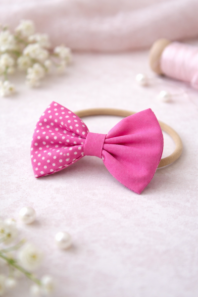 Baby 2-in-1 Polka Dot Bow Headband – Pink & White