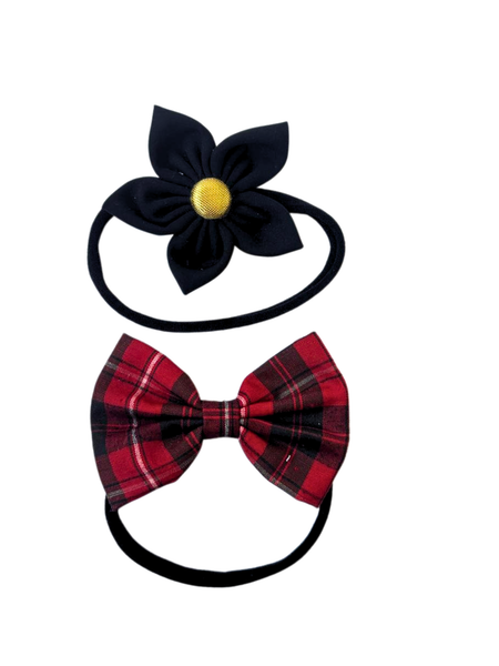 Set of 2 Flower & Bow Headbands – Red & Black