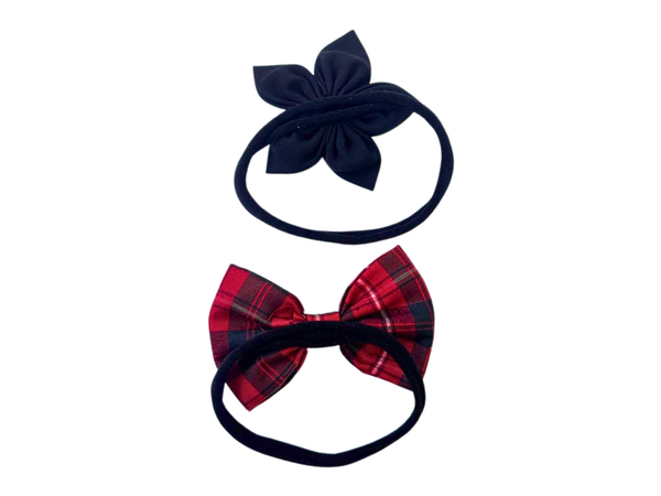 Set of 2 Flower & Bow Headbands – Red & Black