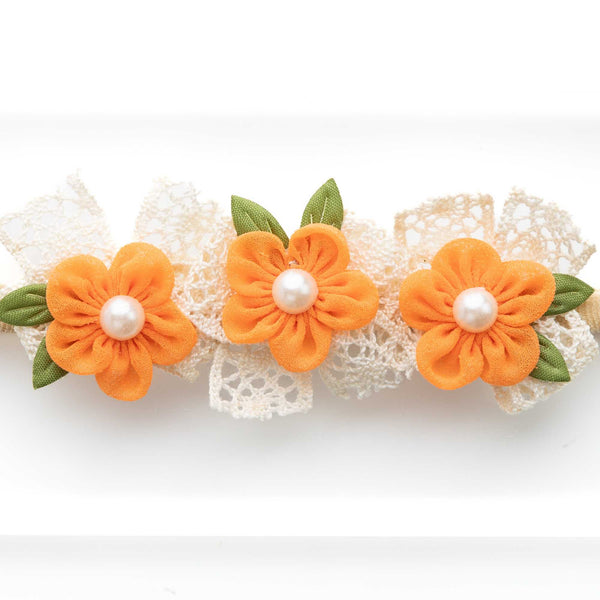 Newborn Three Flower Chiffon & Lace Headband- Orange