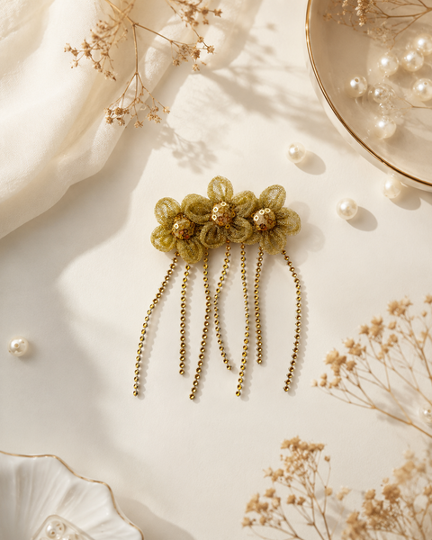 Ethnic Floral Sequin Clip – Golden