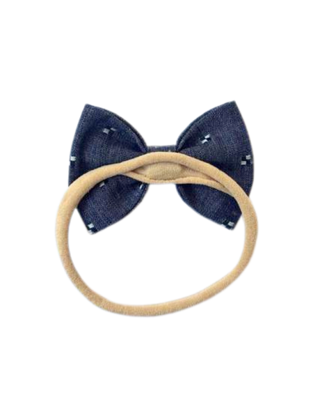 Indigo Denim Bow Headband- Grey