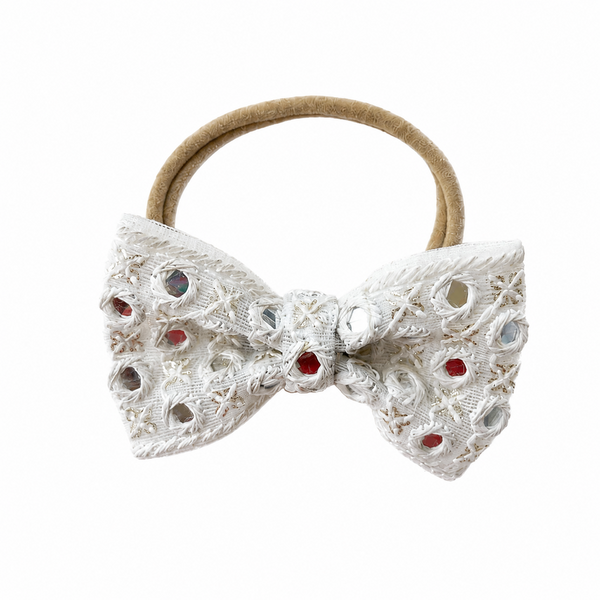 Mirrorwork Pearl Bow Headband – White