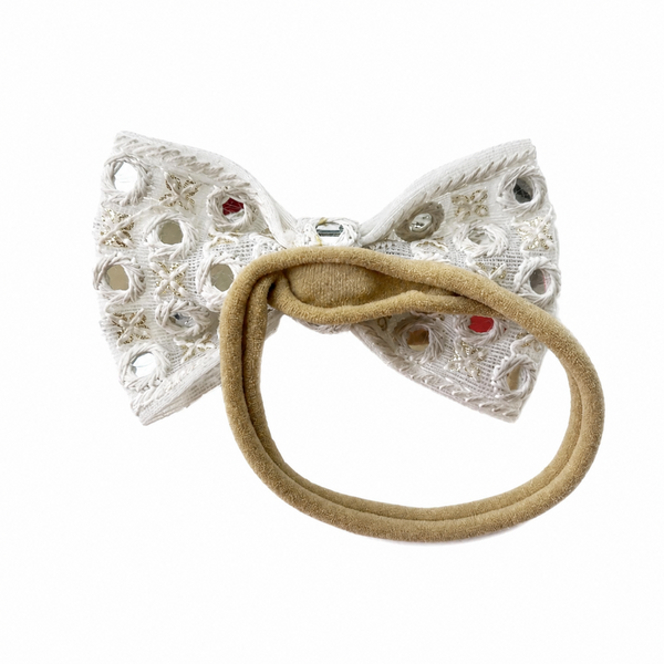 Mirrorwork Pearl Bow Headband – White