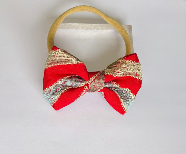 Durga Puja Sequin Bow Headband- Red