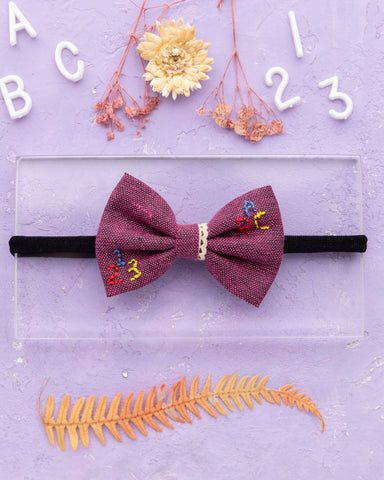 Toddler Embroidered Bow Headband- Purple