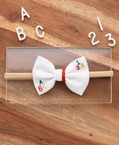 Toddler Embroidered Bow Headband- White