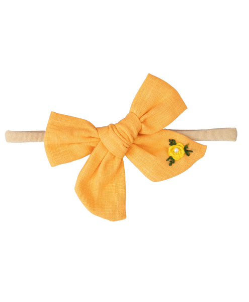 Girls Embroidered School Bow Headband- Peach