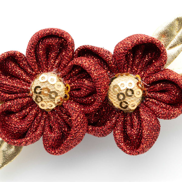 Ethnic Two Flower Glitter Headband- Red