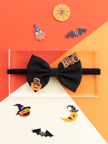 Halloween Theme Pumpkin Embellished Bow Headband - Black