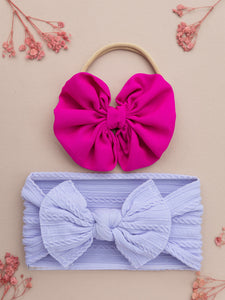 Over Sized Bow Headband & Head Wrap Set- Neon Pink & Lavender