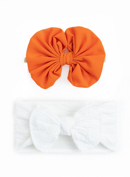 Over Sized Bow Headband & Head Wrap Set- Orange & White