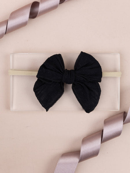 Girls Cotton Ribbed Knot Bow Headband- Black