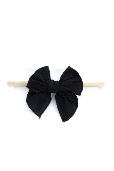 Girls Cotton Ribbed Knot Bow Headband- Black