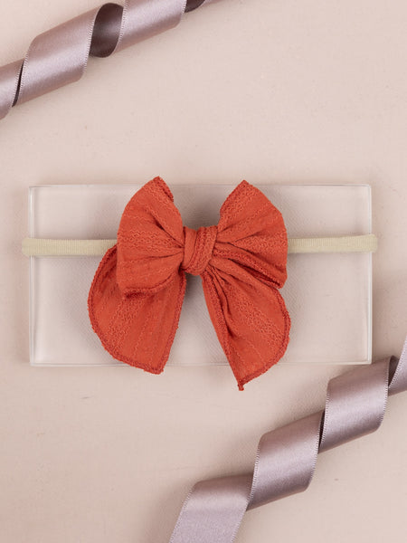 Girls Cotton Ribbed Knot Bow Headband- Coral