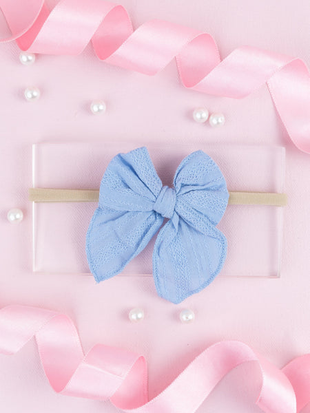 Girls Cotton Ribbed Knot Bow Headband- Light Blue