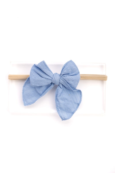 Girls Cotton Ribbed Knot Bow Headband- Light Blue