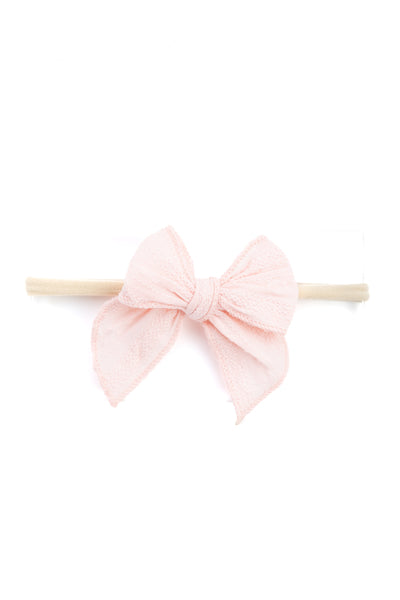 Girls Cotton Ribbed Knot Bow Headband- Light Pink