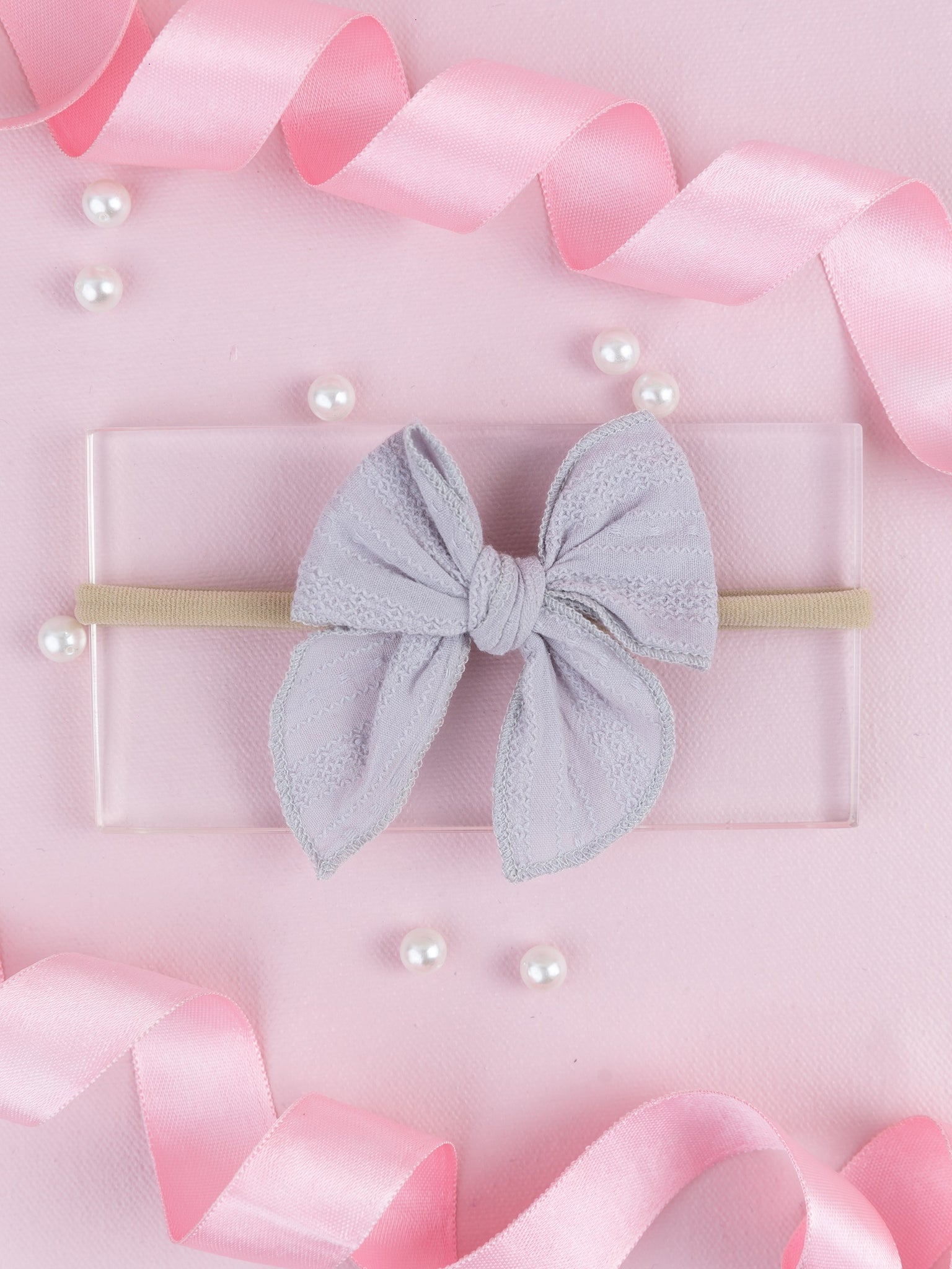 Girls Cotton Ribbed Knot Bow Headband- Lavender