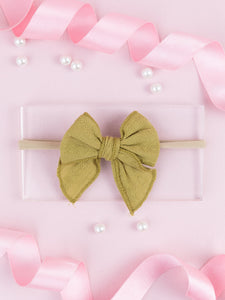 Girls Cotton Ribbed Knot Bow Headband- Mustard Green