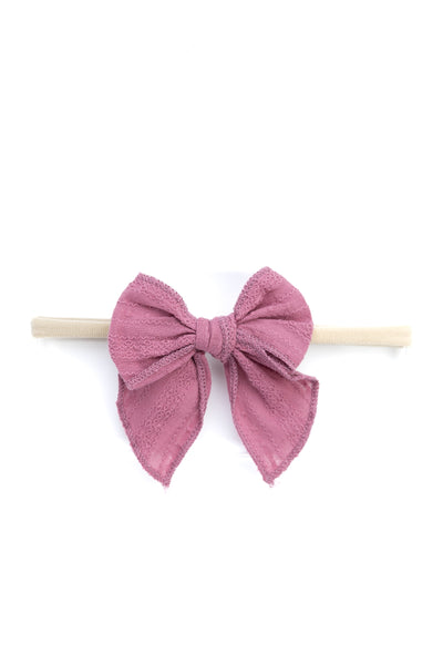 Girls Cotton Ribbed Knot Bow Headband- Mauve