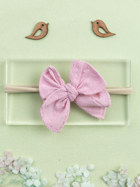 Girls Cotton Ribbed Knot Bow Headband- Pink