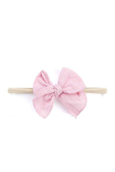 Girls Cotton Ribbed Knot Bow Headband- Pink