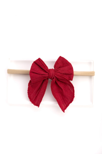 Girls Cotton Ribbed Knot Bow Headband- Red