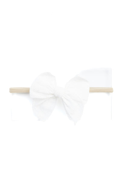 Girls Cotton Ribbed Knot Bow Headband- White