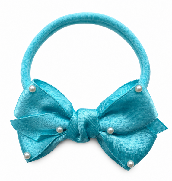 Girls Ribbon Pearl Bow Headband- Blue