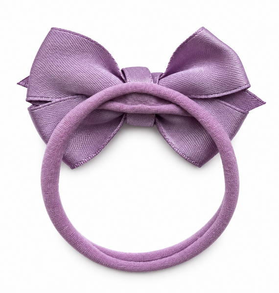 Girls Ribbon Pearl Bow Headband- Lilac