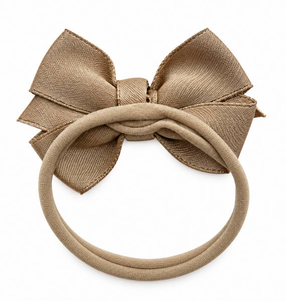 Girls Ribbon Pearl Bow Headband- Mocha Brown