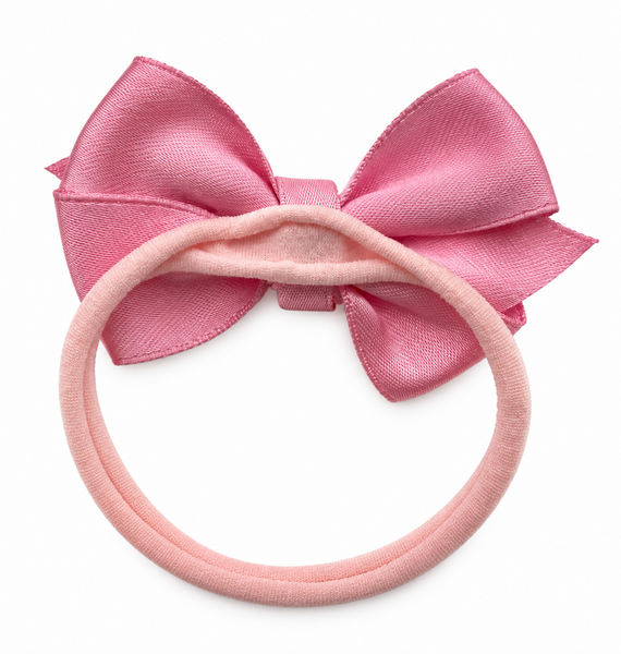 Girls Ribbon Pearl Bow Headband- Pink